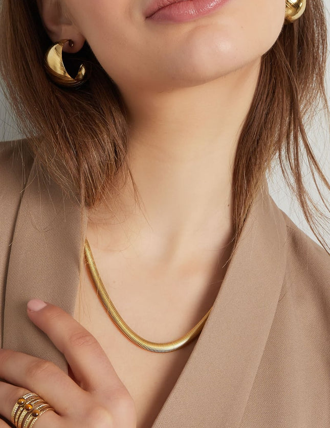 unisex chain flat with structure - Gold color-6.0mm