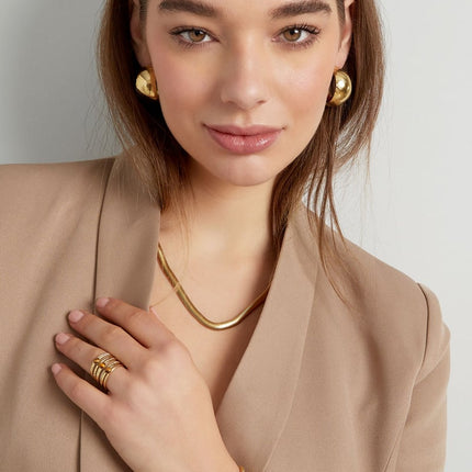 unisex chain flat with structure - Gold color-6.0mm