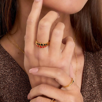 Stainless steel ring zircon shine Red 16