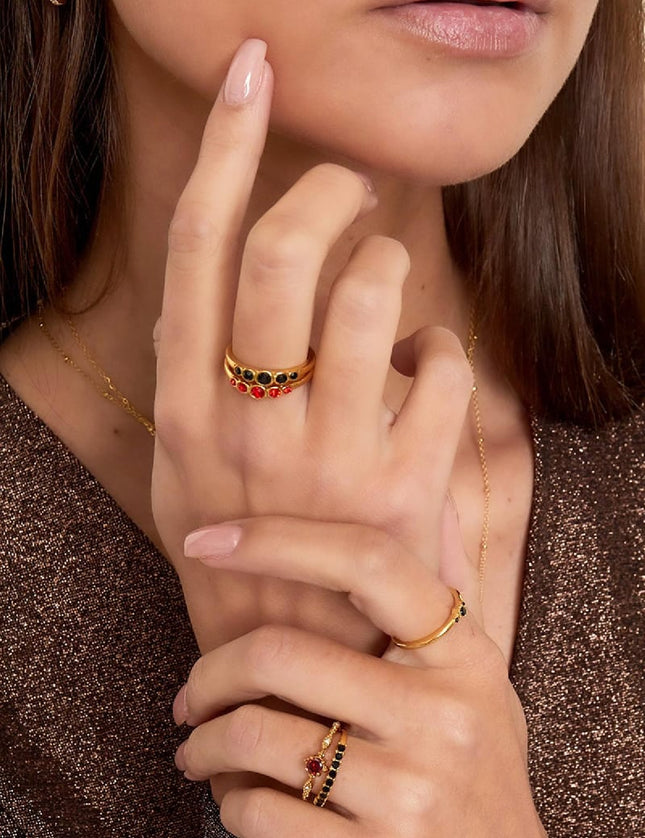 Stainless steel ring zircon shine Red 16