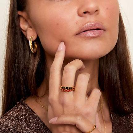 Stainless steel ring zircon shine Red 16