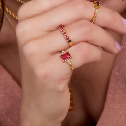 Bague pierre carrée brillante Noir & Argenté Acier inoxydable 16