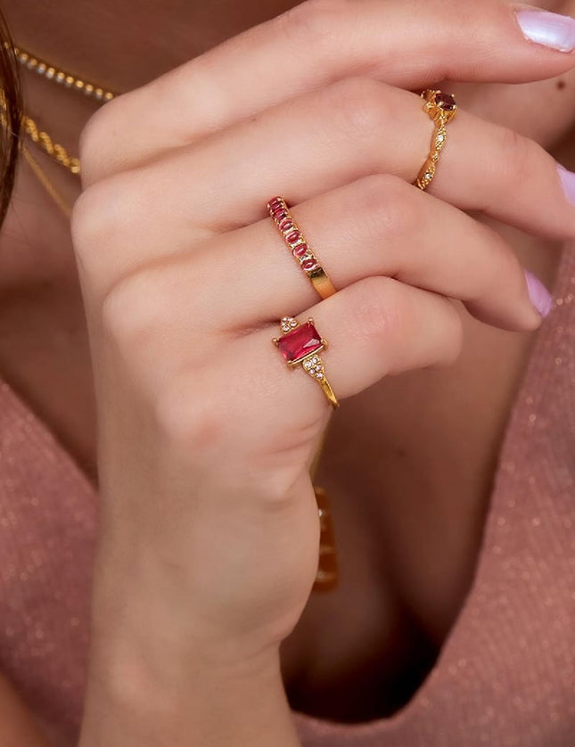 Bague pierre carrée brillante Noir & Argenté Acier inoxydable 16