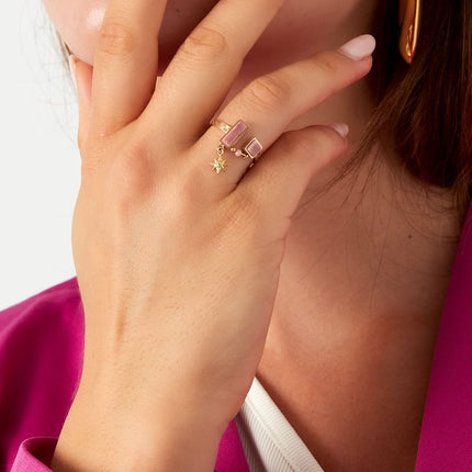 Ring open with stones - Gold color/green