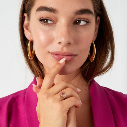 Ring open with stones - Gold color/green