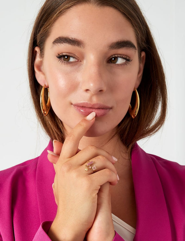 Ring open with stones - Gold color/green