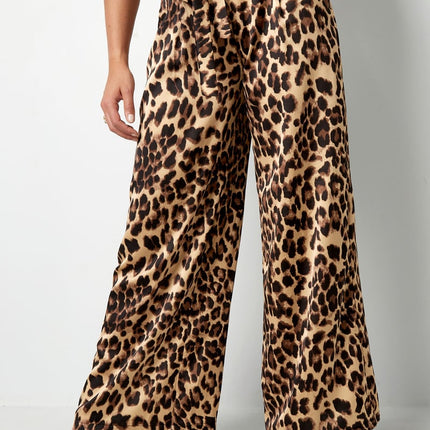 Pantalon large imprimé léopard - marron