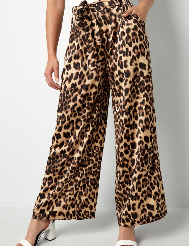 Pantalon large imprimé léopard - marron