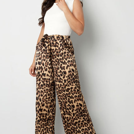 Pantalon large imprimé léopard - marron