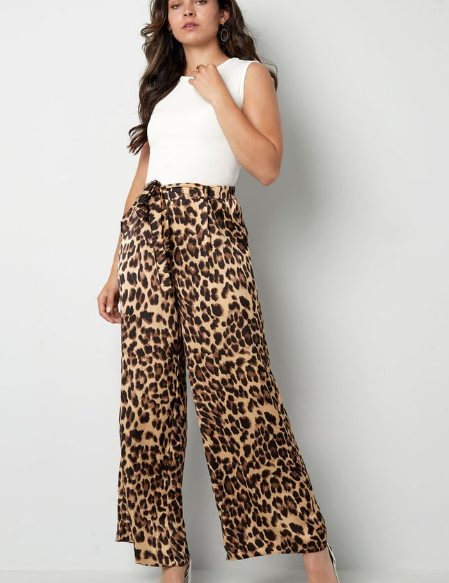 Pantalon large imprimé léopard - marron