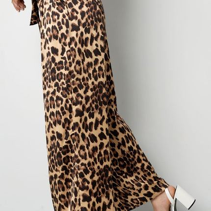 Pantalon large imprimé léopard - marron