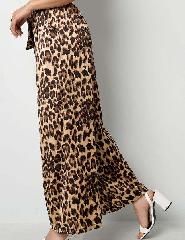 Pantalon large imprimé léopard - marron