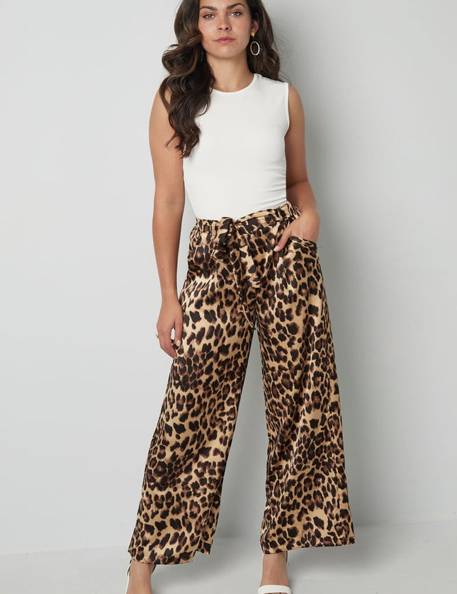 Pantalon large imprimé léopard - marron