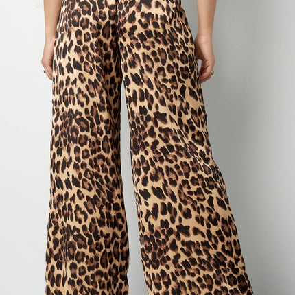 Pantalon large imprimé léopard - marron
