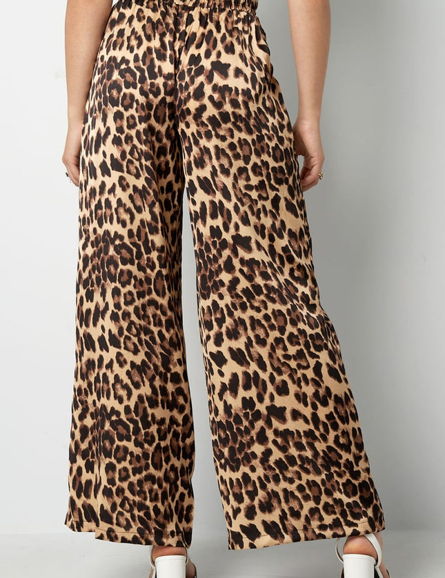 Pantalon large imprimé léopard - marron