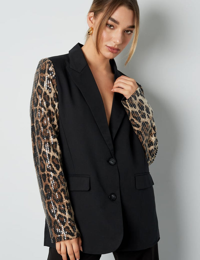 Blazer à manches pailletées imprimé léopard