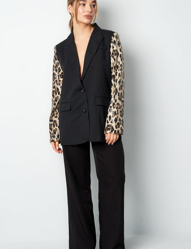 Blazer à manches pailletées imprimé léopard