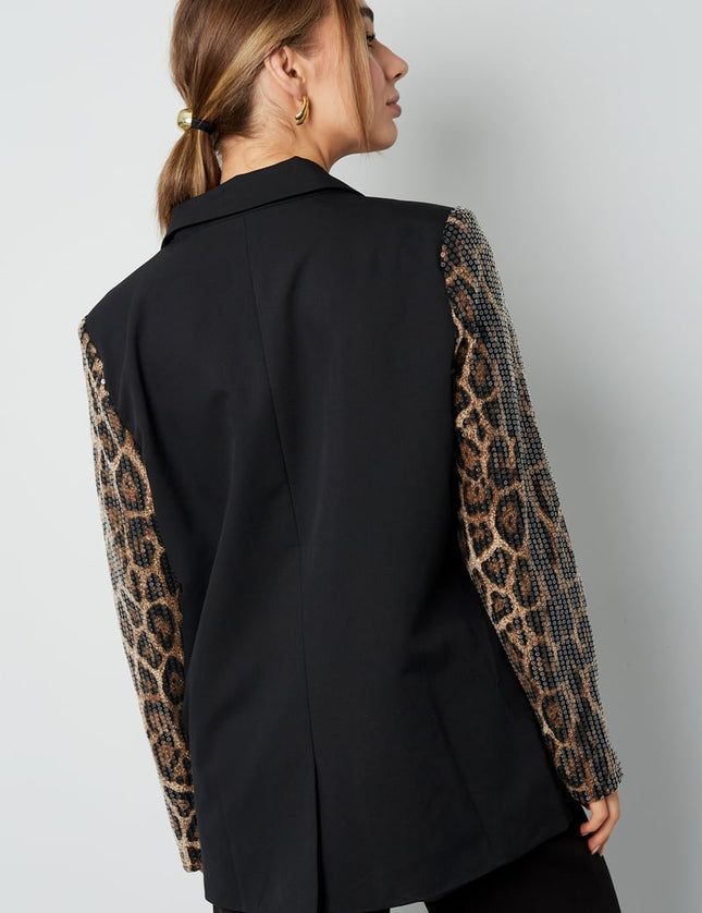 Blazer à manches pailletées imprimé léopard