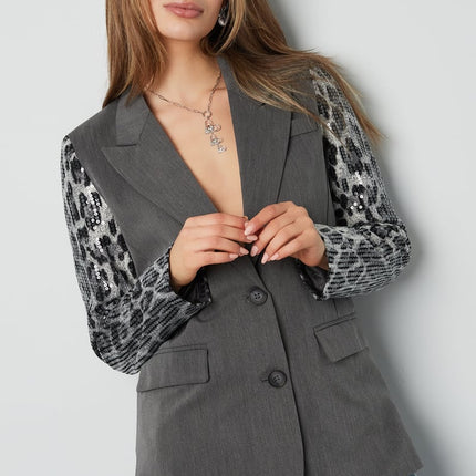 Blazer à manches pailletées imprimé léopard