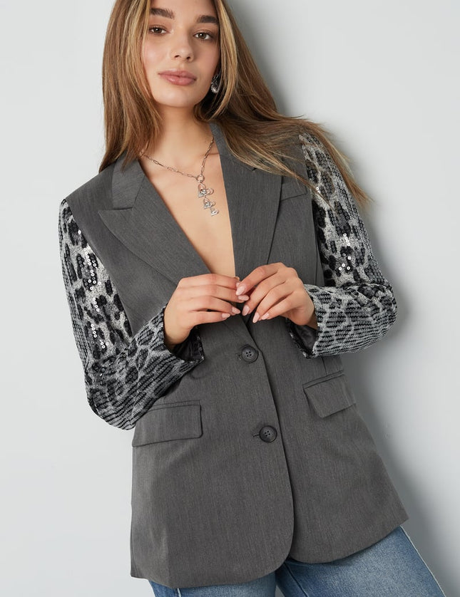 Blazer à manches pailletées imprimé léopard