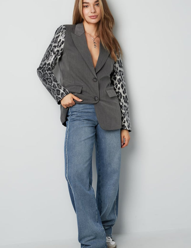 Blazer à manches pailletées imprimé léopard