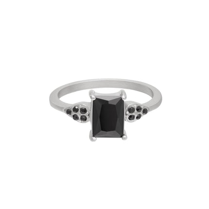 Bague pierre carrée brillante Noir & Argenté Acier inoxydable 16