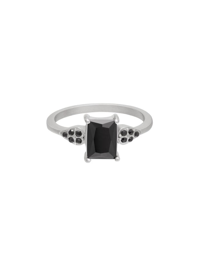 Bague pierre carrée brillante Noir & Argenté Acier inoxydable 16