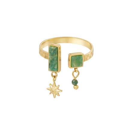 Ring open with stones - Gold color/green