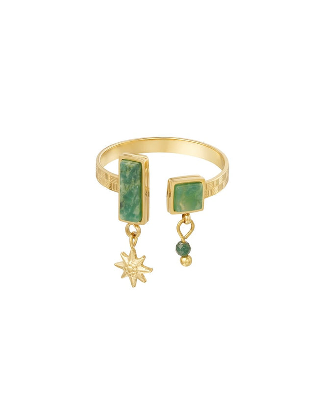 Ring open with stones - Gold color/green