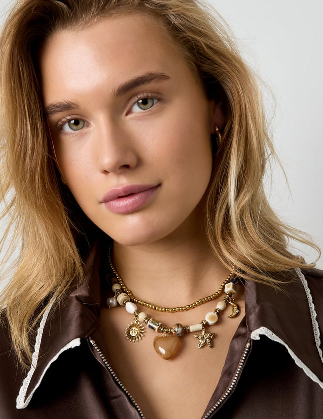 Colliers de perles Cœur Soleil Imprimé léopard Étoile Lune Décontracté Quotidien Simple Série Bijoux pour femmes