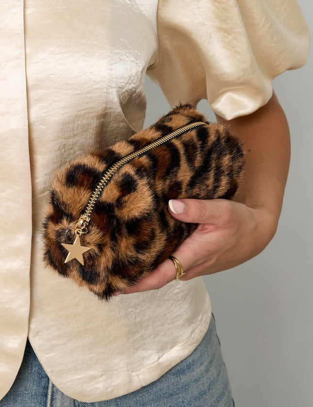 Trousse de maquillage à imprimé léopard