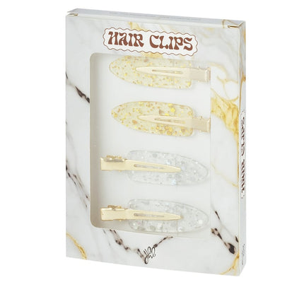 Boîte à pinces à cheveux marbre - argent doré