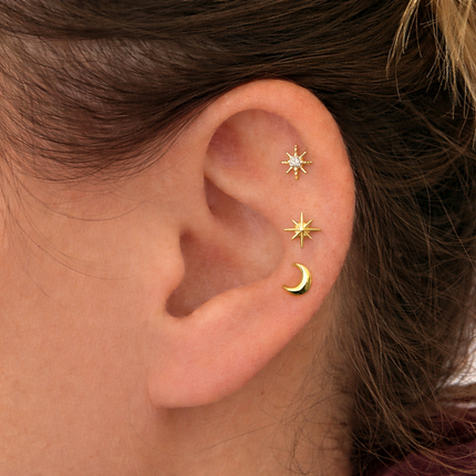 lot de 3 Boucles d'oreilles lune et étoiles Acier Inoxydable