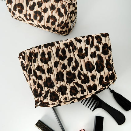 Trousses de maquillage en polyester imprimé léopard, accessoires quotidiens