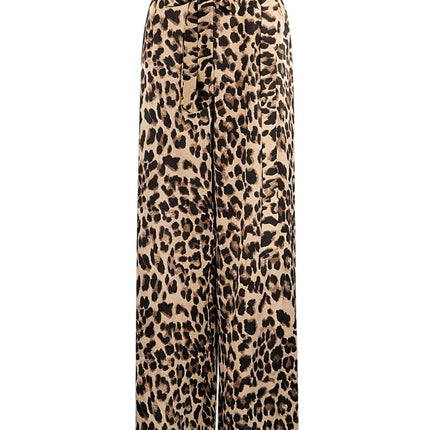 Pantalon large imprimé léopard - marron