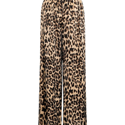 Pantalon large imprimé léopard - marron