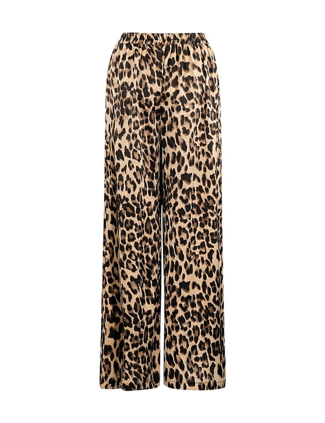Pantalon large imprimé léopard - marron