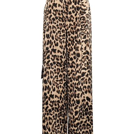 Pantalon large imprimé léopard - marron