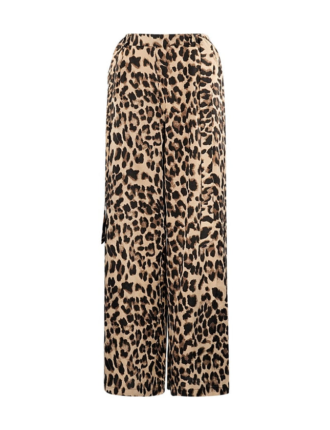 Pantalon large imprimé léopard - marron