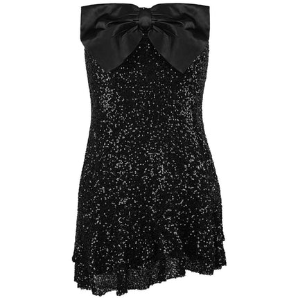 Robe à paillettes avec nœud sans bretelles