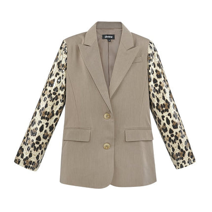 Blazer à manches pailletées imprimé léopard
