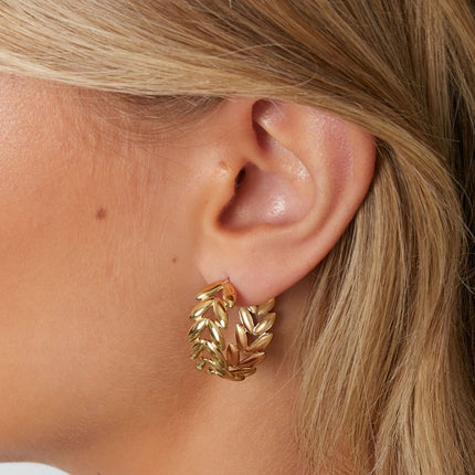 Stainless Steel Hoop Earrings leaf Casual Daily Simple Series Women's jewelry