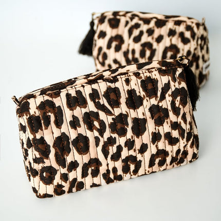 Trousses de maquillage en polyester imprimé léopard, accessoires quotidiens