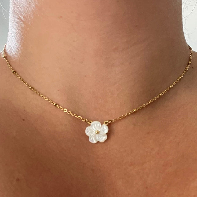 Collier Acier Inoxydable Ajustable Fleur blanche