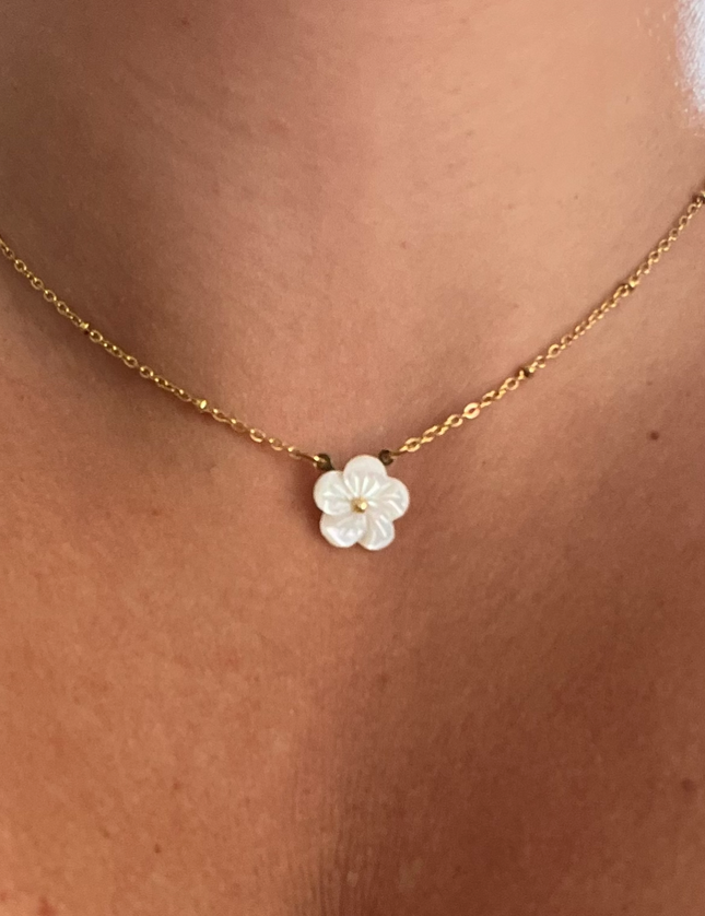 Collier Acier Inoxydable Ajustable Fleur blanche