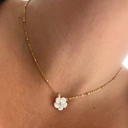 Collier Acier Inoxydable Ajustable Fleur blanche
