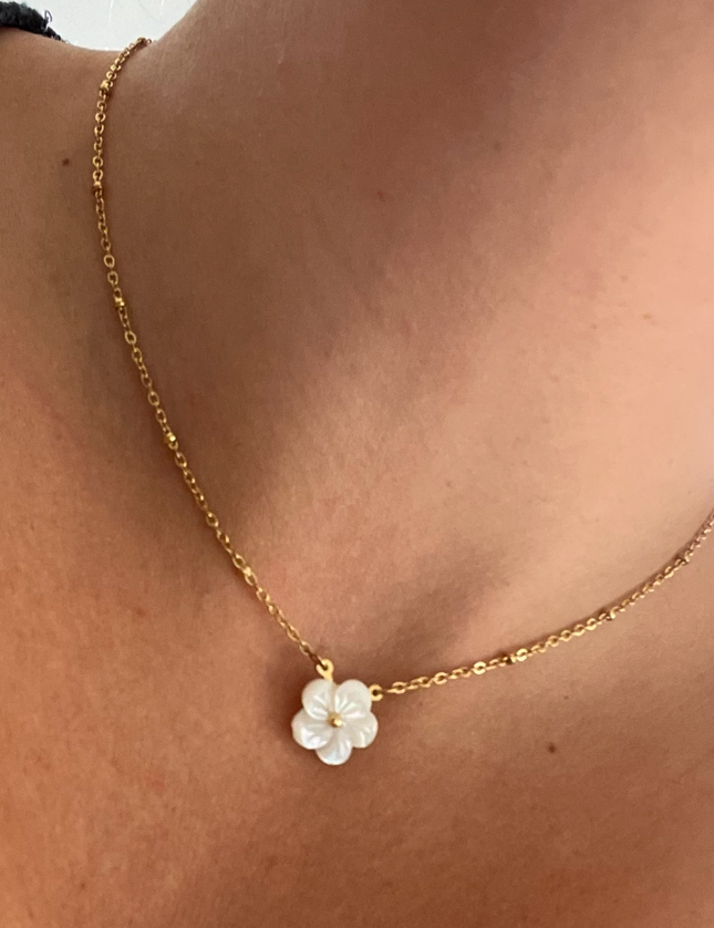 Collier Acier Inoxydable Ajustable Fleur blanche