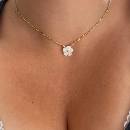 Collier Acier Inoxydable Ajustable Fleur blanche