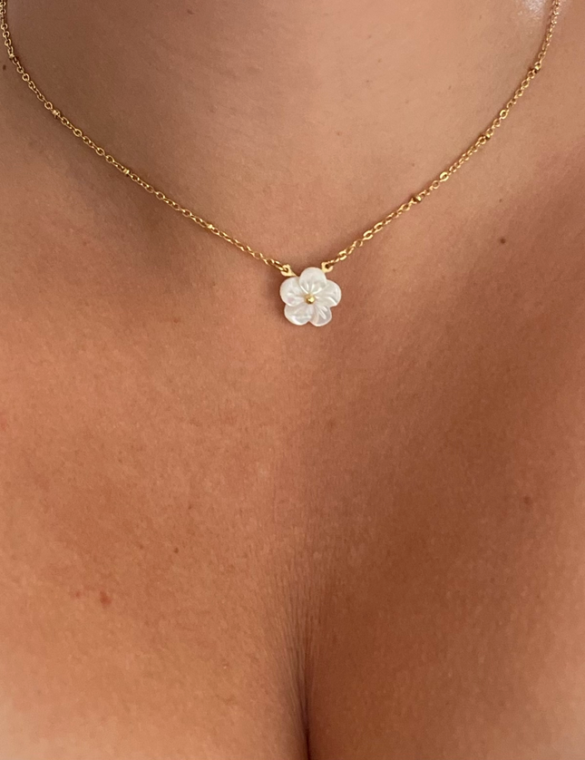 Collier Acier Inoxydable Ajustable Fleur blanche