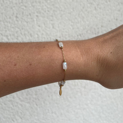 Bracelet Pierre Blanche Acier Inoxydable Ajustable